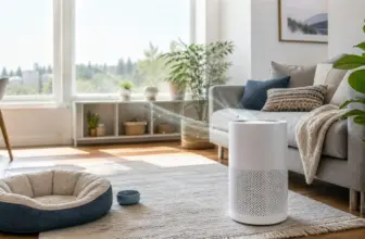 Best air purifier for pets Canada in a clean pet-friendly living room